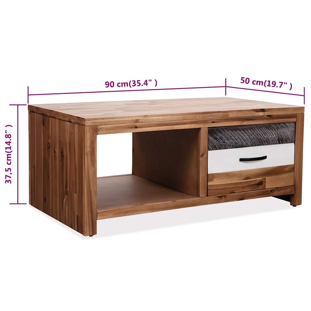 Tavolino da Salotto in Legno Massello d'Acacia 90x50x37,5 cm