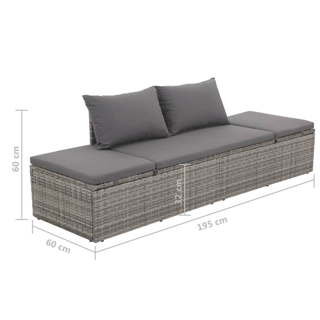 Lettino da Giardino Grigio 195x60 cm in Polyrattan - homemem39