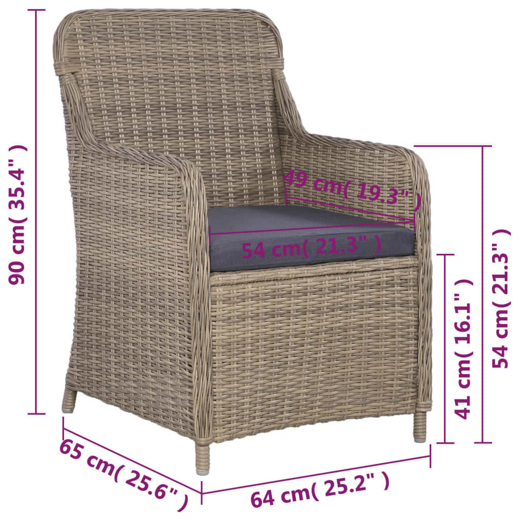 Set da Bistro 3 pz con Cuscini in Polyrattan Marrone | homemem39