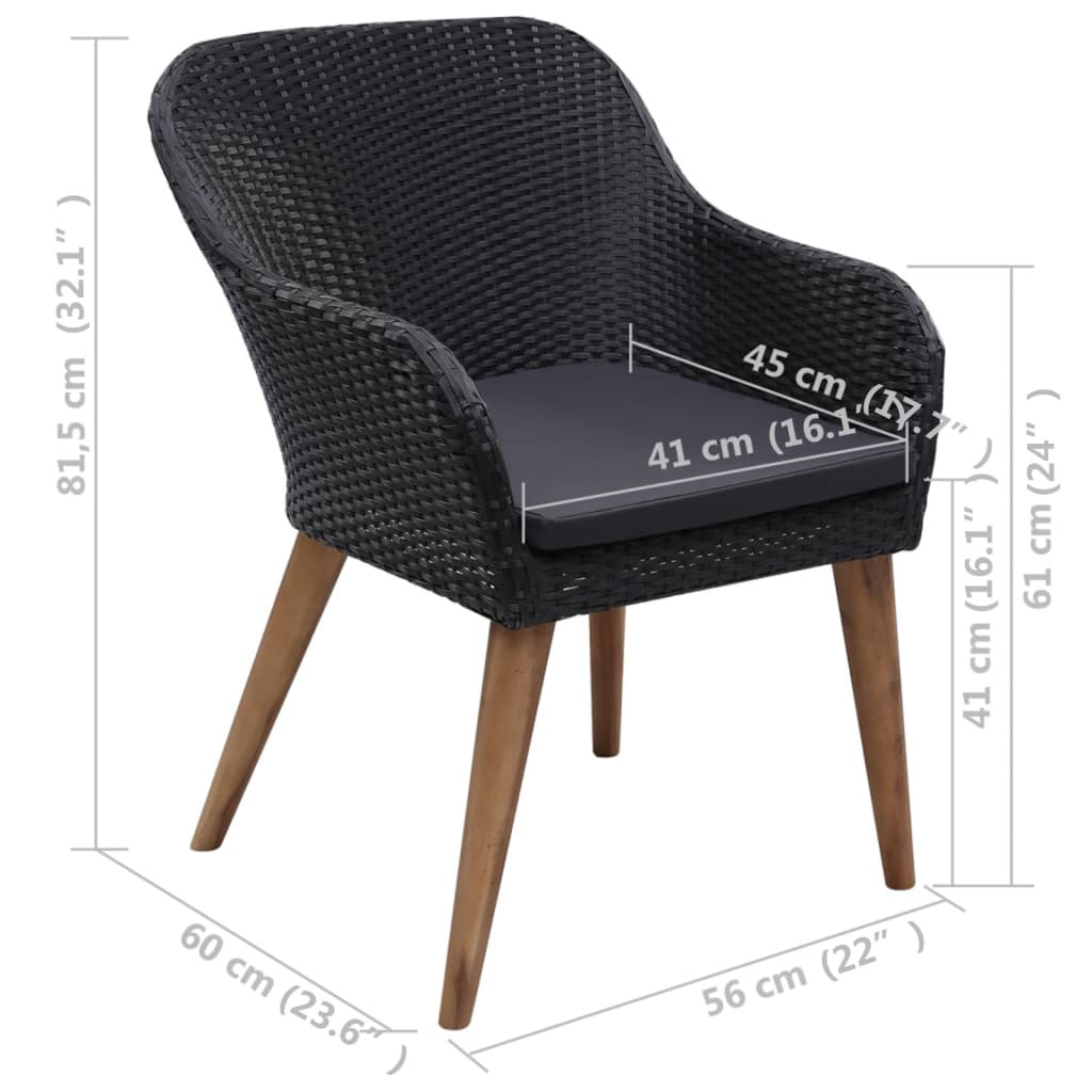 Sedie da Esterno con Cuscini 2 pz in Polyrattan Nero | homemem39
