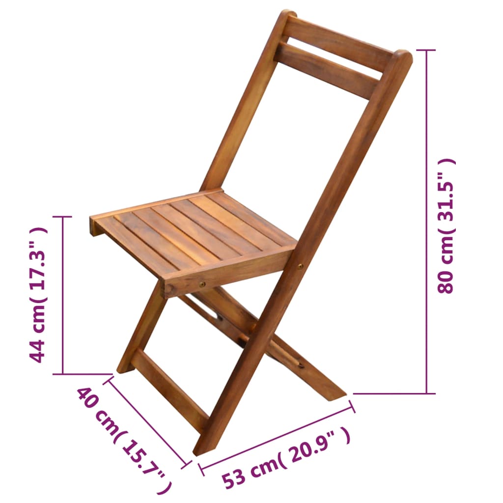 Set da Bistrot 3 pz Pieghevole in Legno Massello di Acacia | homemem39