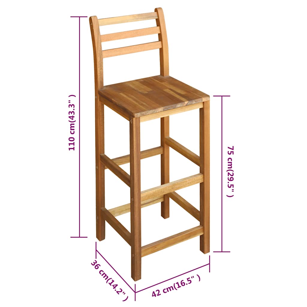 Sgabelli da Bar 2 pz in Legno Massello di Acacia | homemem39