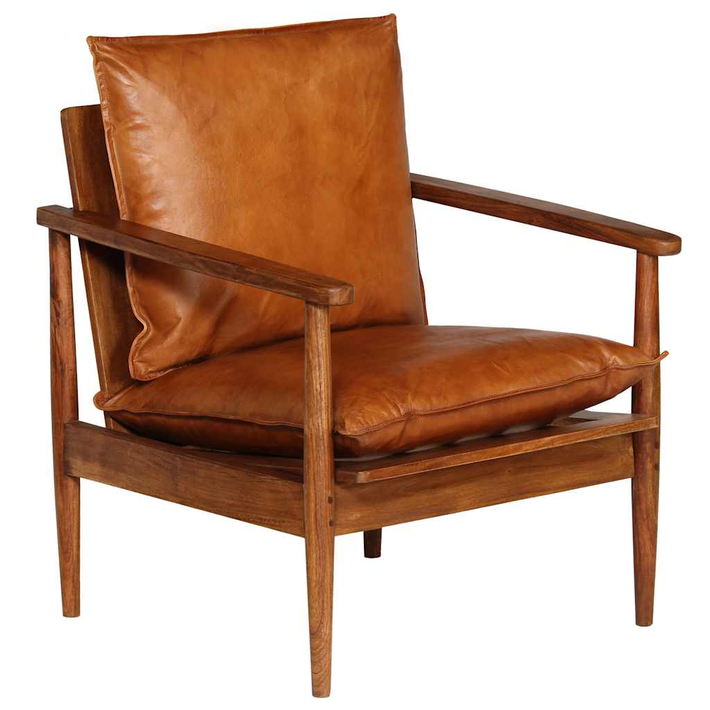 Poltrona Marrone in Vera Pelle e Legno di Acacia | homemem39