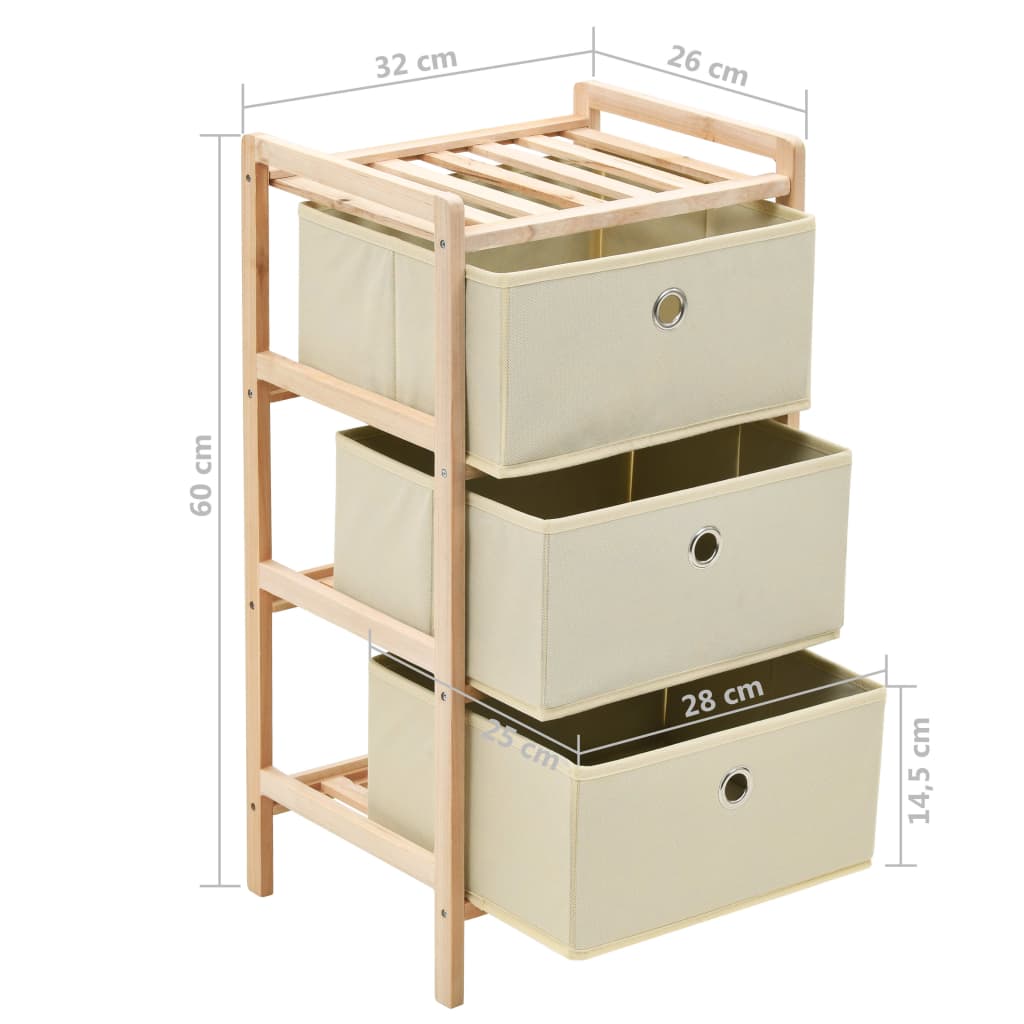 Scaffale con 3 Cesti in Tessuto in Legno di Cedro Beige | homemem39