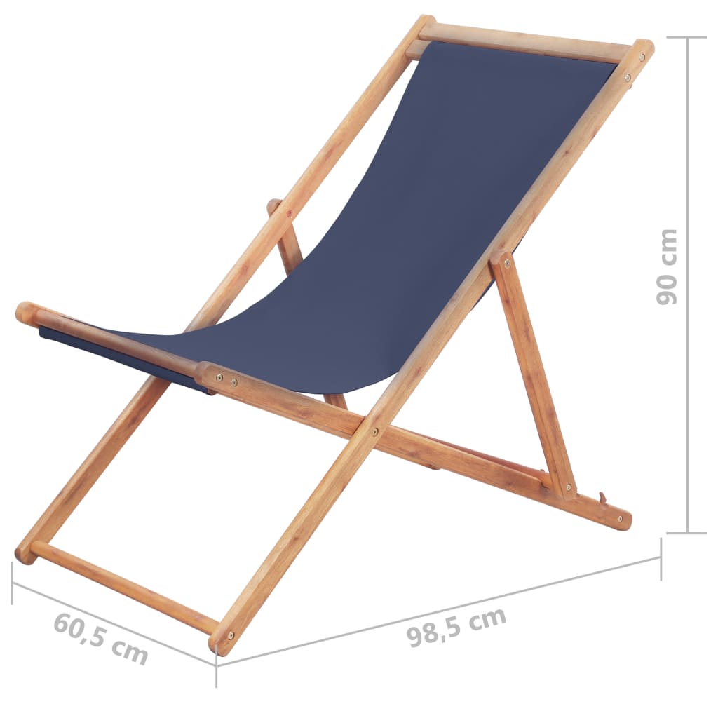 Sdraio da Spiaggia Pieghevole Telaio in Legno e Tessuto Blu | homemem39