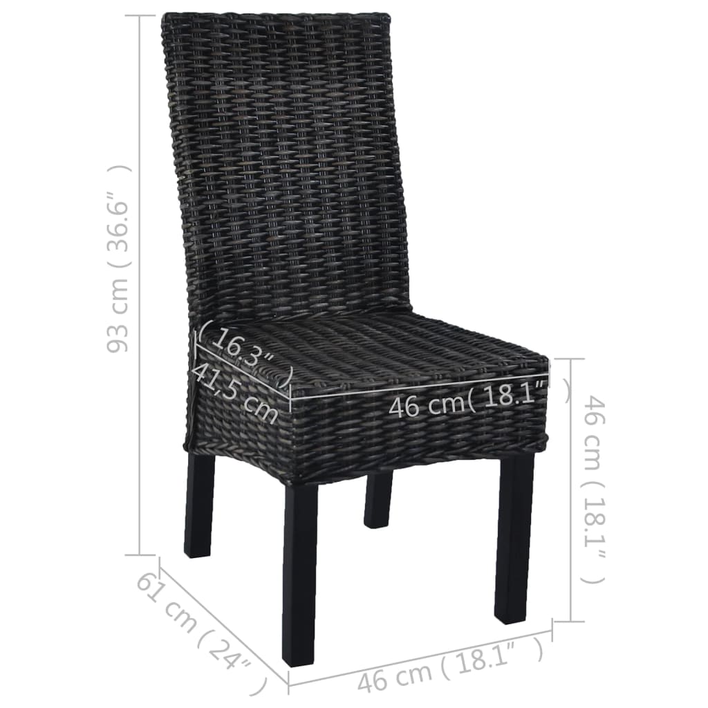 Sedie da Pranzo 2 pz Nere in Rattan Kubu e Legno di Mogano | homemem39