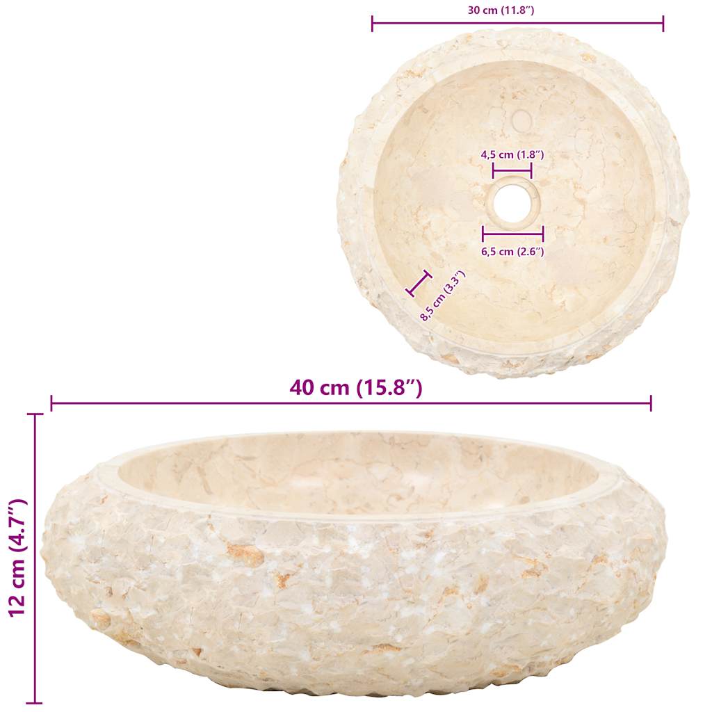 Lavandino 40x12 cm in Marmo Crema