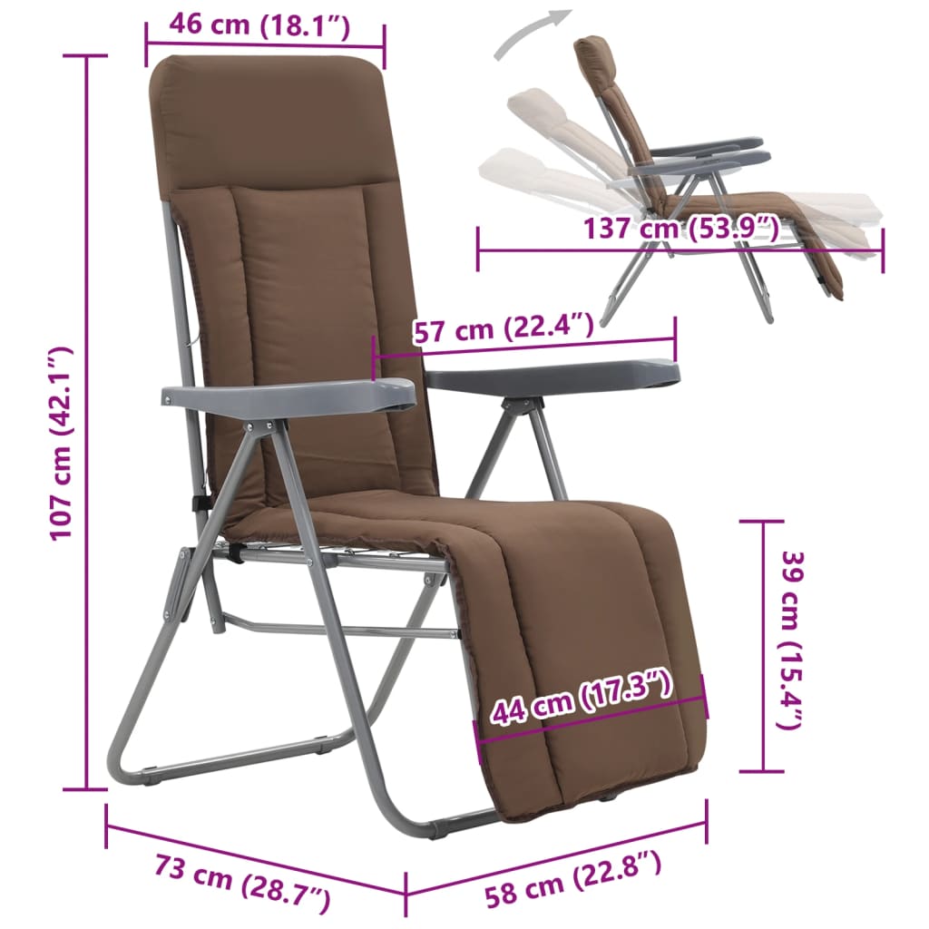 Sedie da Giardino Pieghevoli con Cuscino 2 pz Marrone - homemem39