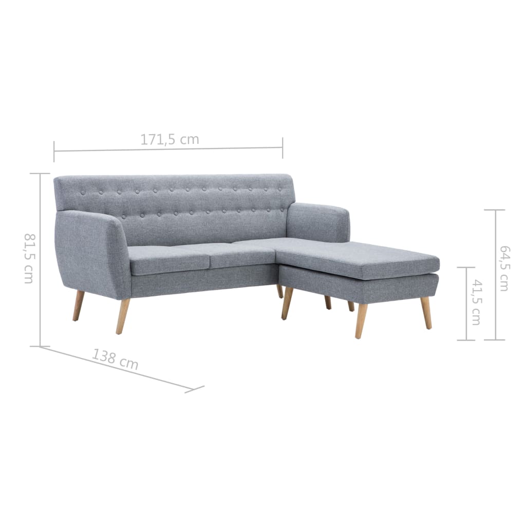 Divano a L Rivestito in Tessuto 171,5x138x81,5 cm Grigio Chiaro | homemem39