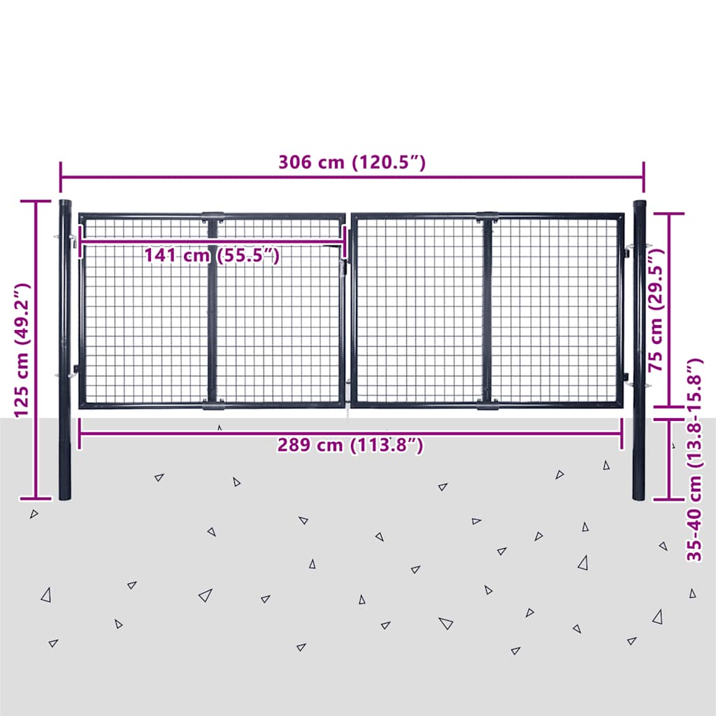 Cancello da Giardino in Rete di Acciaio Zincato 300x75 cm Grigio | homemem39