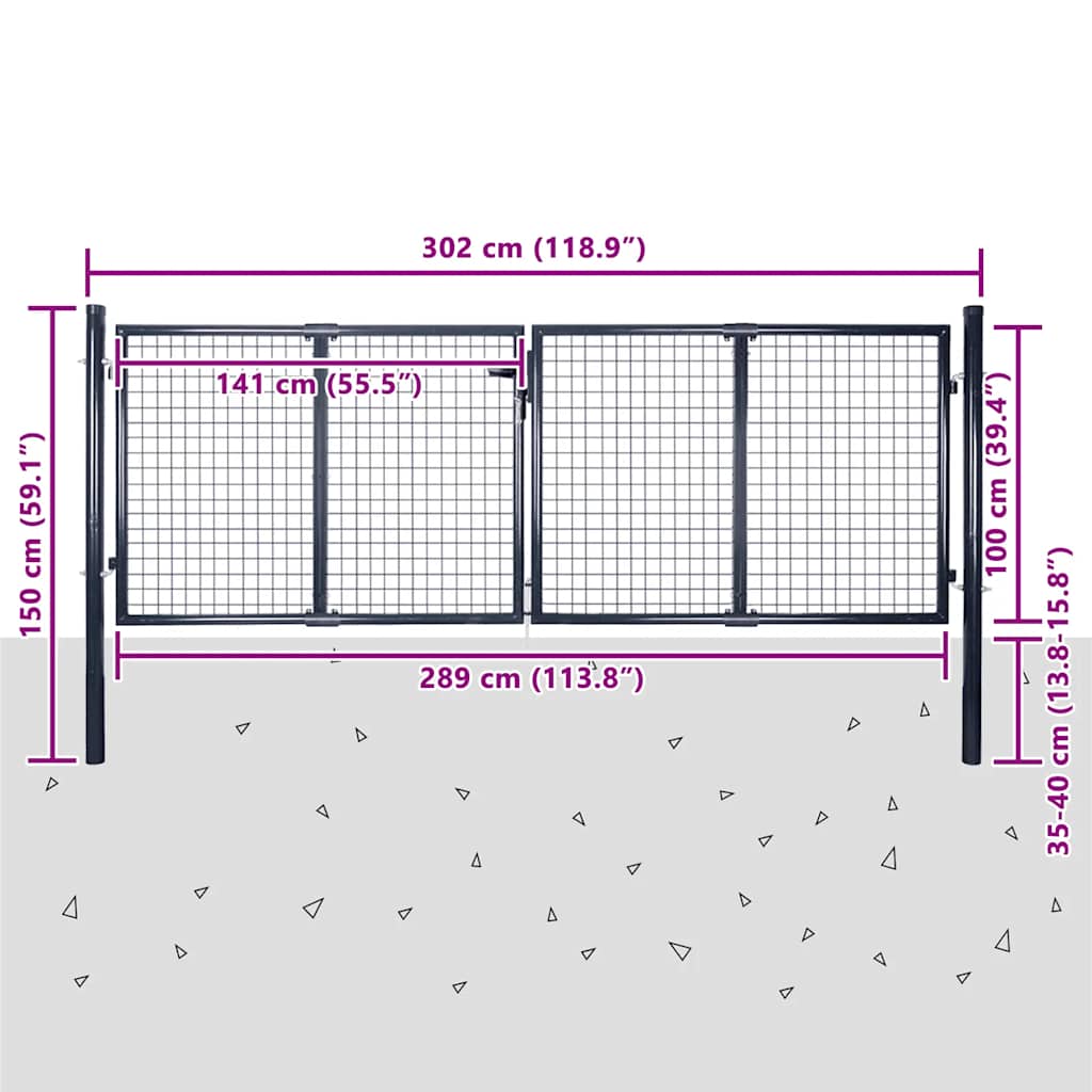 Cancello da Giardino in Rete di Acciaio Zincato 300x100 cm Grigio | homemem39