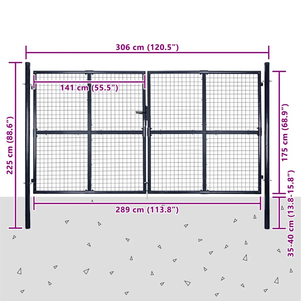 Cancello da Giardino in Rete di Acciaio Zincato 300x175 cm Grigio