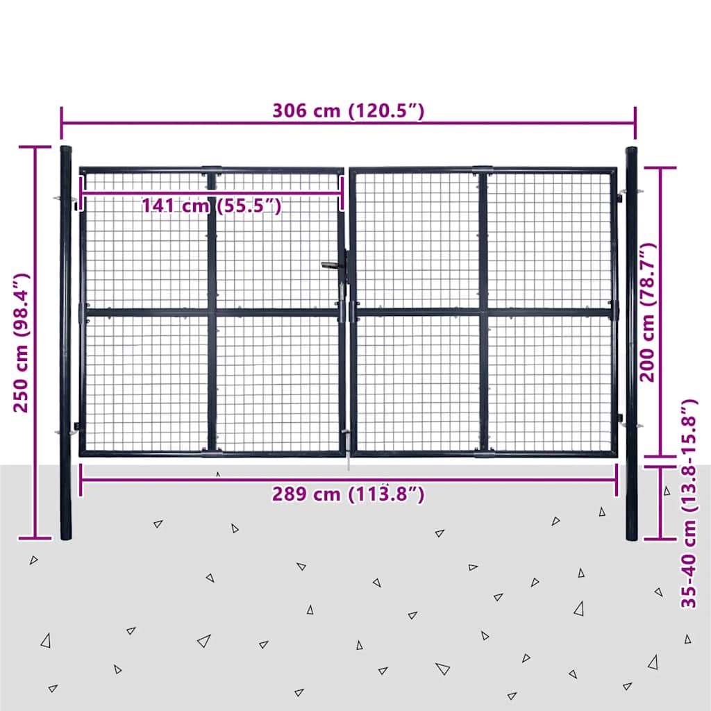 Cancello da Giardino in Rete di Acciaio Zincato 300x200 cm Grigio | homemem39