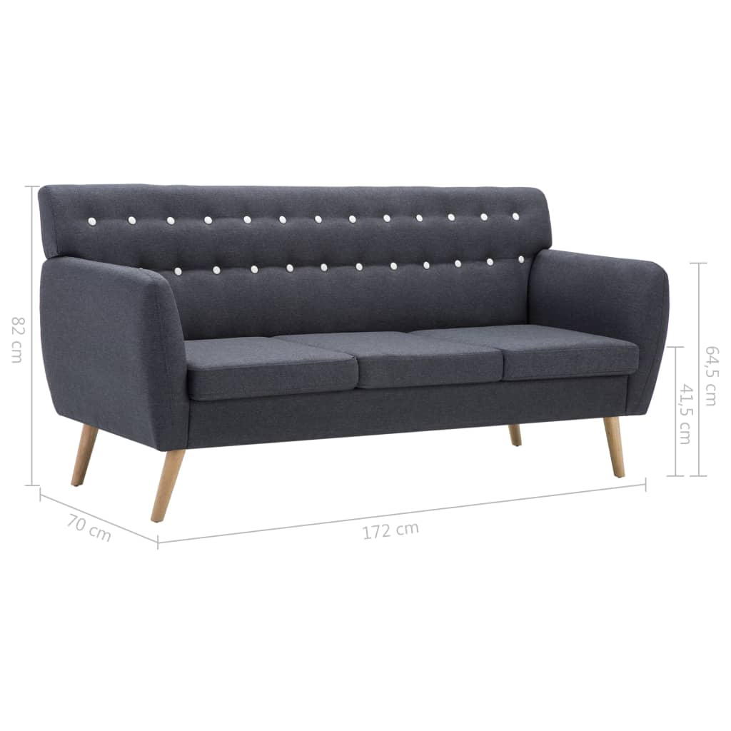 Divano a 3 Posti Rivestito in Tessuto 172x70x82 cm Grigio Scuro