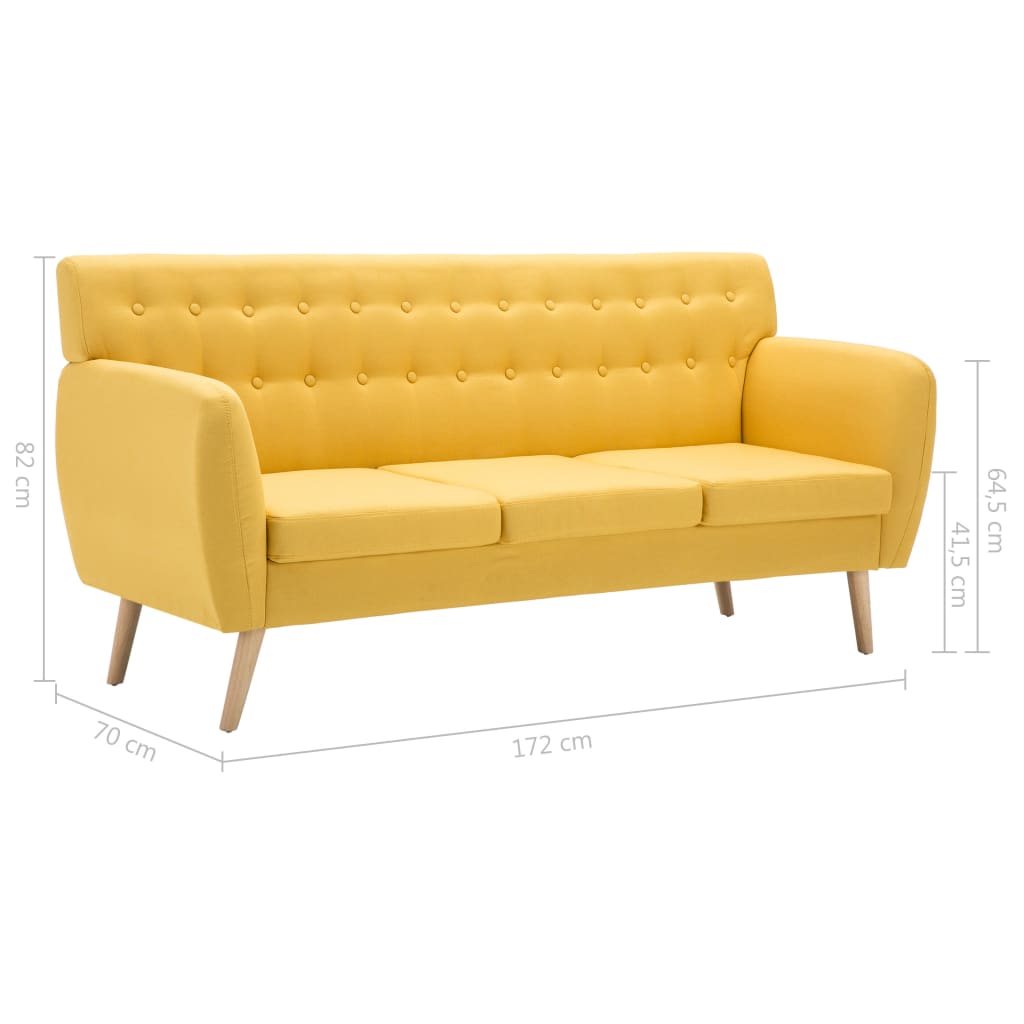 Divano a 3 Posti Rivestito in Tessuto 172x70x82 cm Giallo | homemem39