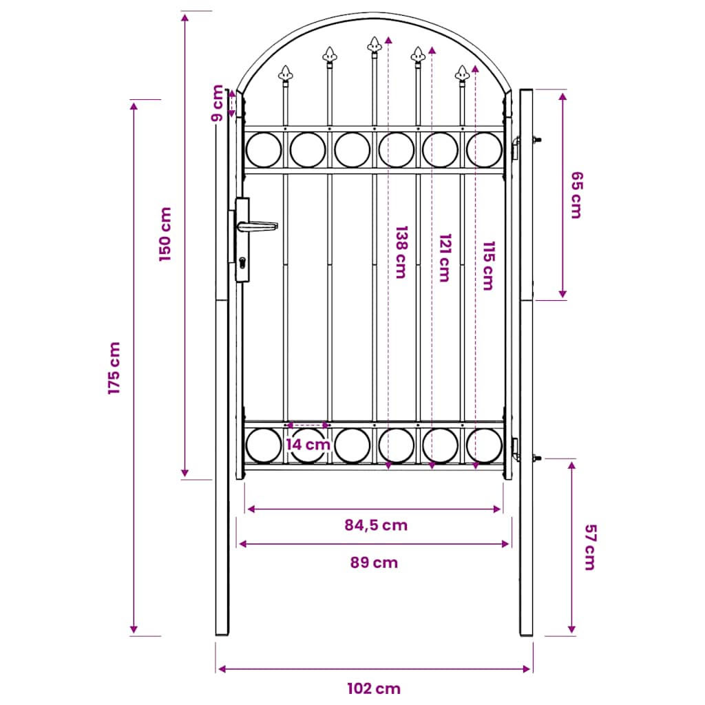 Cancello per recinzione ASSEN con parte superiore ad arco in acciaio 102x150 cm Nero | homemem39
