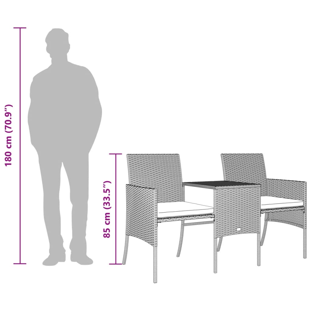 Divano da Giardino a 2 Posti Tavolino e Pouf Polyrattan Marrone | homemem39