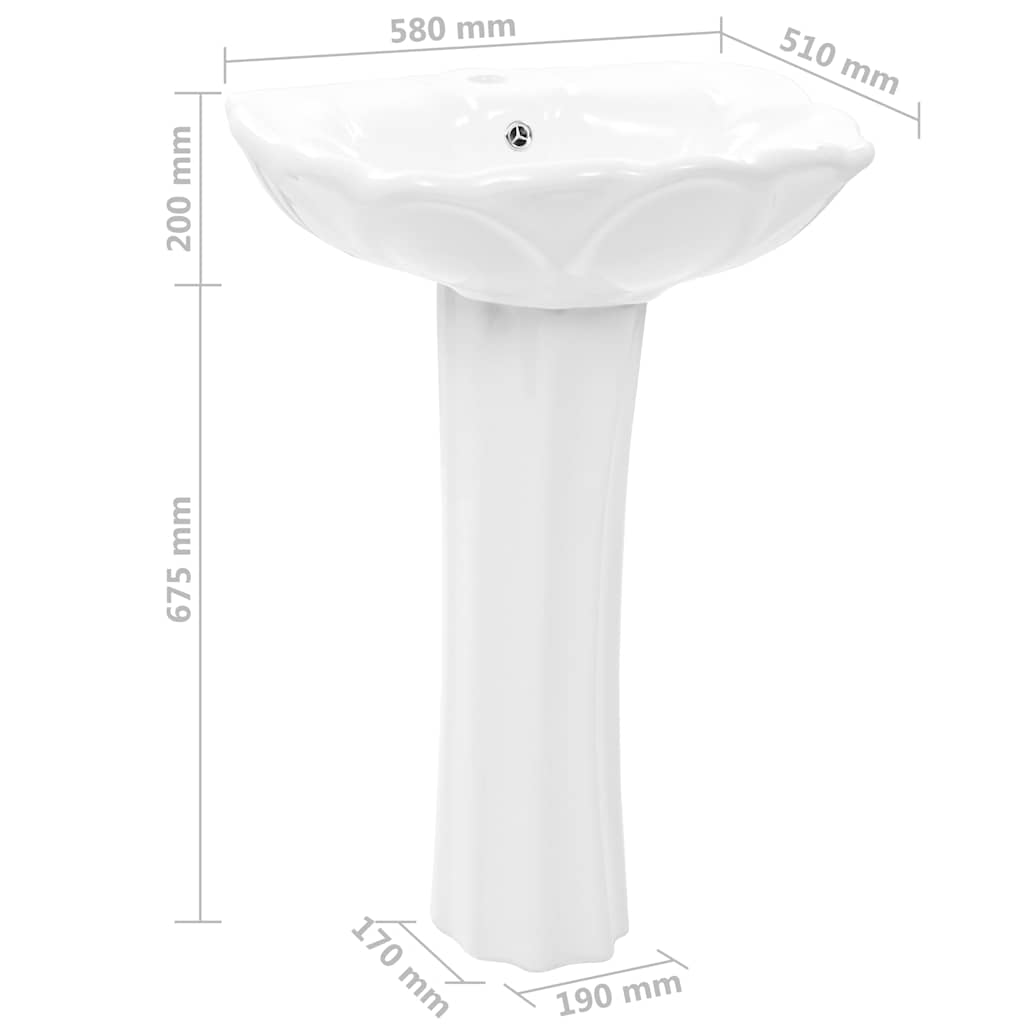 Lavandino a Colonna in Ceramica Bianca 580x510x200 mm | homemem39