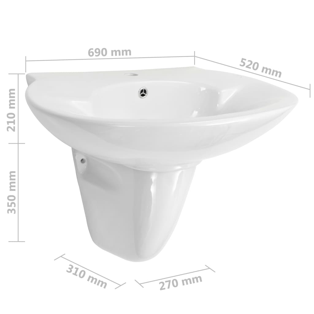 Lavabo a Parete in Ceramica Bianco 690x520x210 mm | homemem39