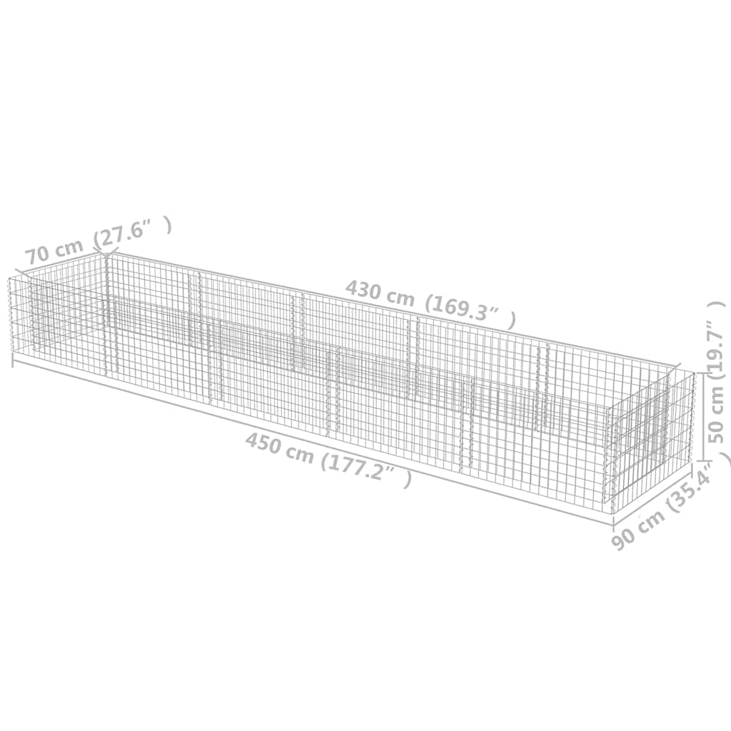 Gabbione Letto Rialzato in Acciaio Zincato 450x90x50 cm | homemem39