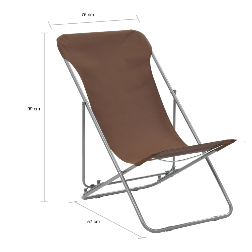 Sedie da Spiaggia Pieghevoli 2pz Acciaio Tessuto Oxford Marrone | homemem39