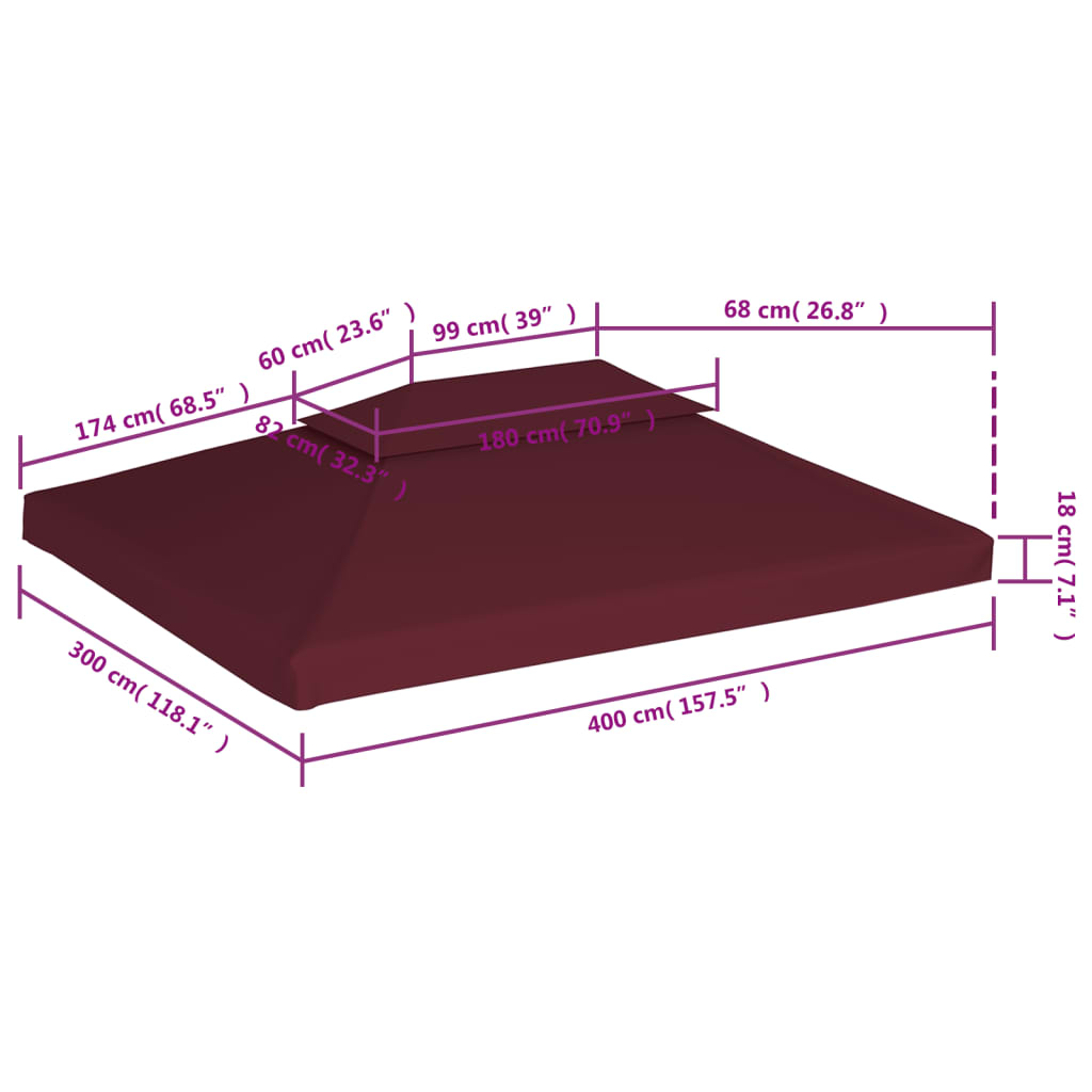 Copertura Superiore per Gazebo a 2 Strati 310g/m² 4x3m Bordeaux | homemem39