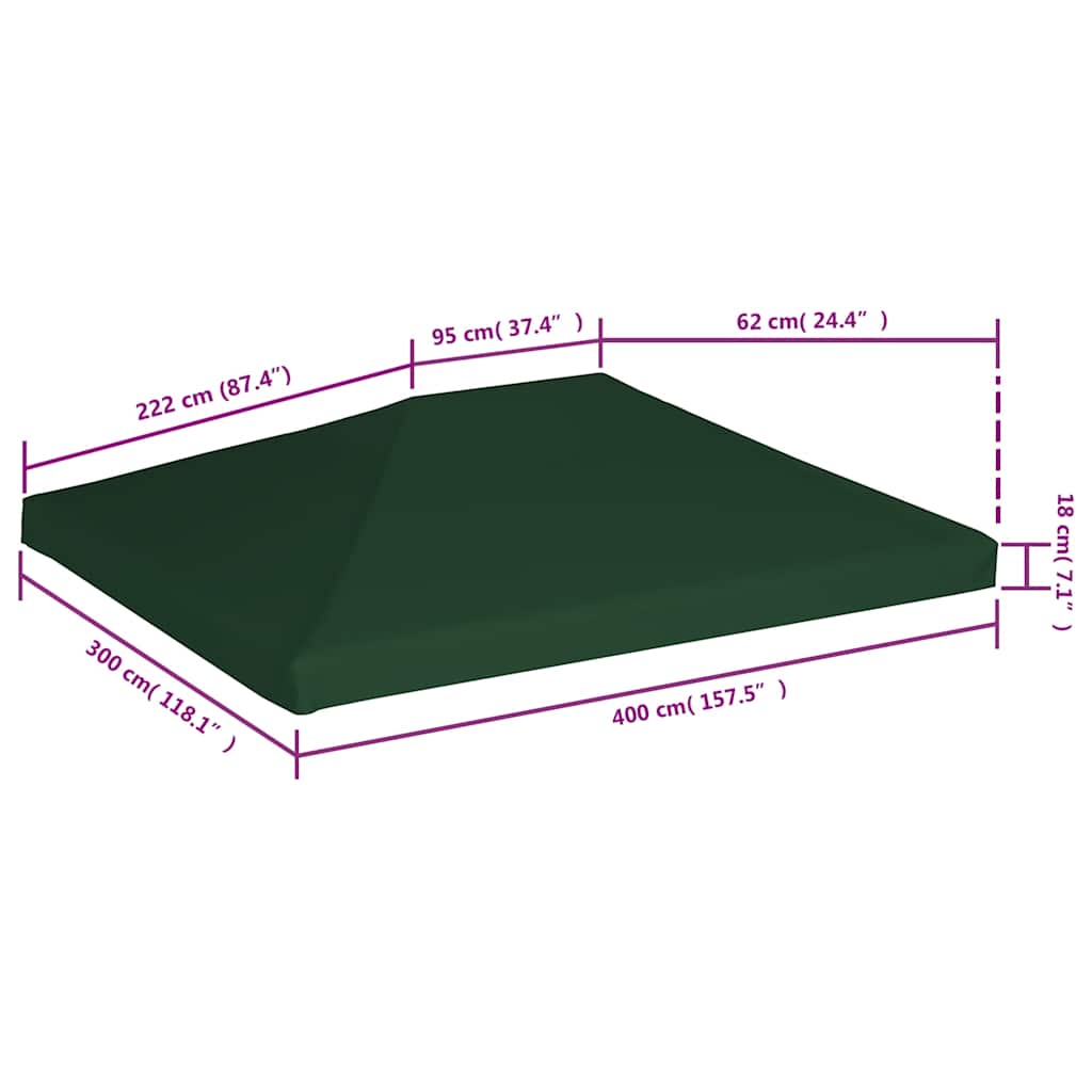 Copertura Superiore per Gazebo 310 g/m² 4x3m Verde | homemem39