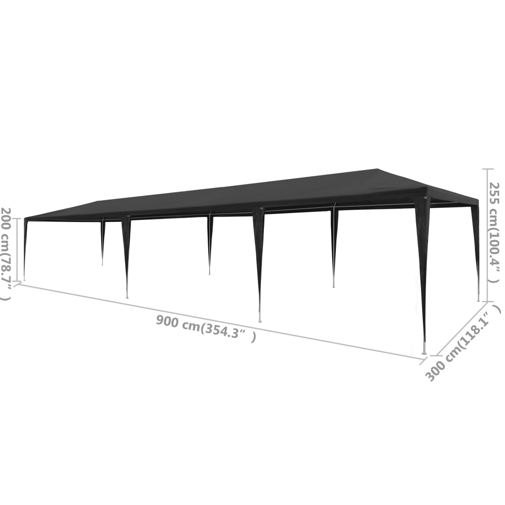Tenda per Feste 3x9 m in PE Antracite | homemem39