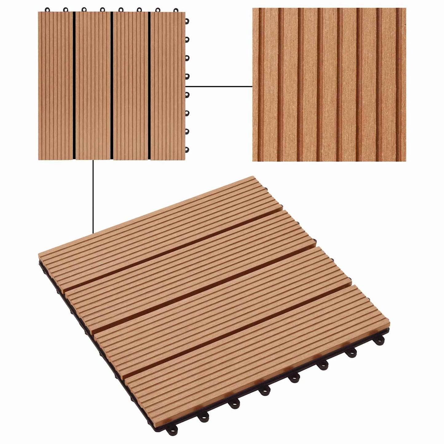 Piastrella per Decking 11 pz Teak riciclato 30 x 30 cm WPC