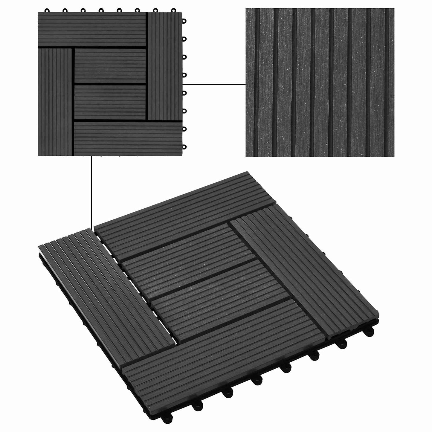 Piastrella per Decking 11 pz Nero 30 x 30 cm WPC