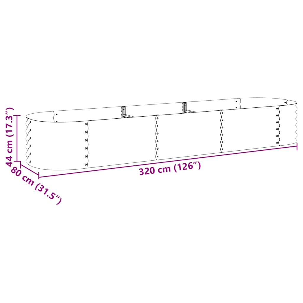 Letto Rialzato Giardino 320x80x44 cm in Acciaio Zincato Argento | homemem39