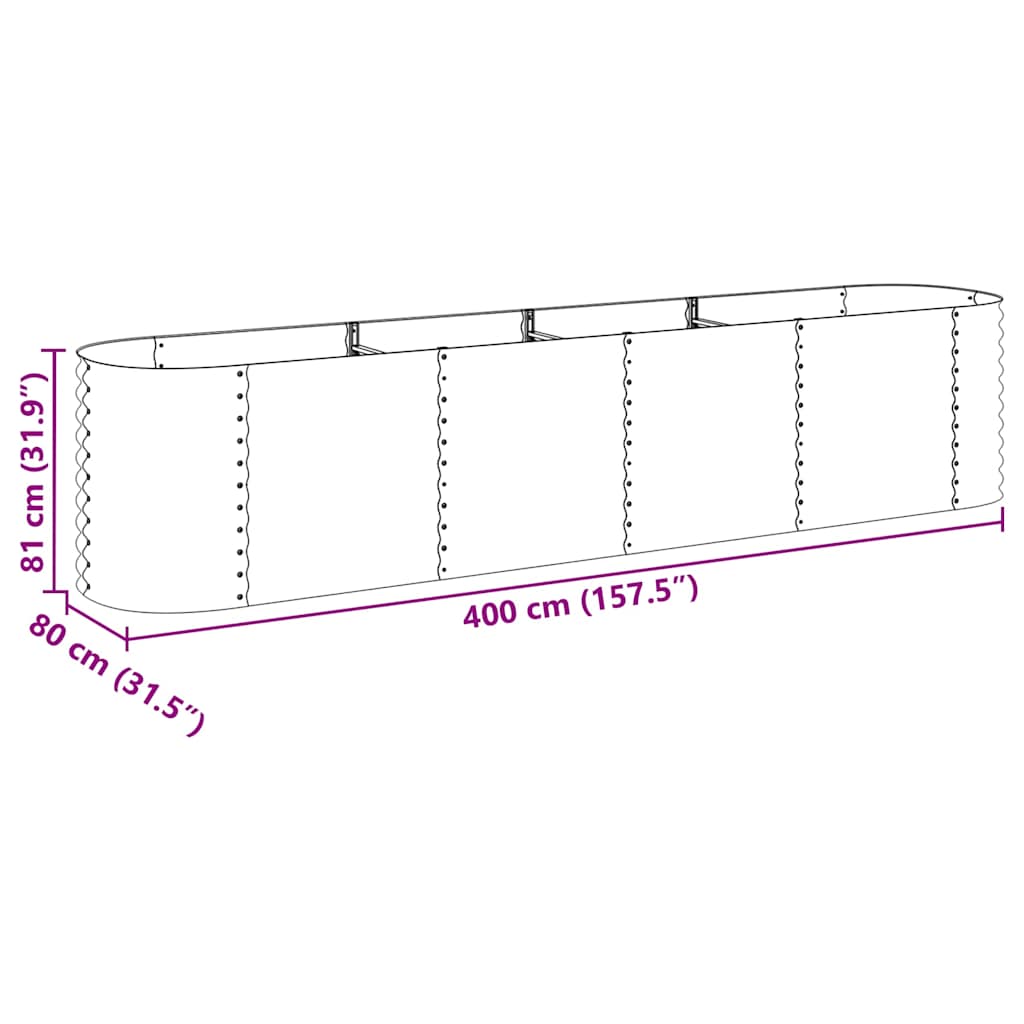Letto Rialzato Giardino 400x80x81 cm in Acciaio Zincato Grigio | homemem39
