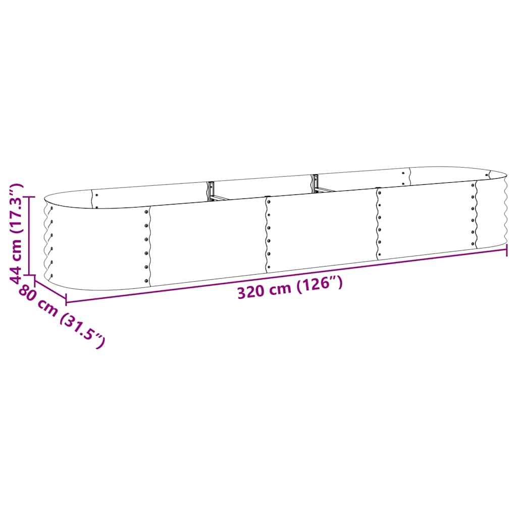Letto Rialzato Giardino 320x80x44 cm in Acciaio Zincato Grigio