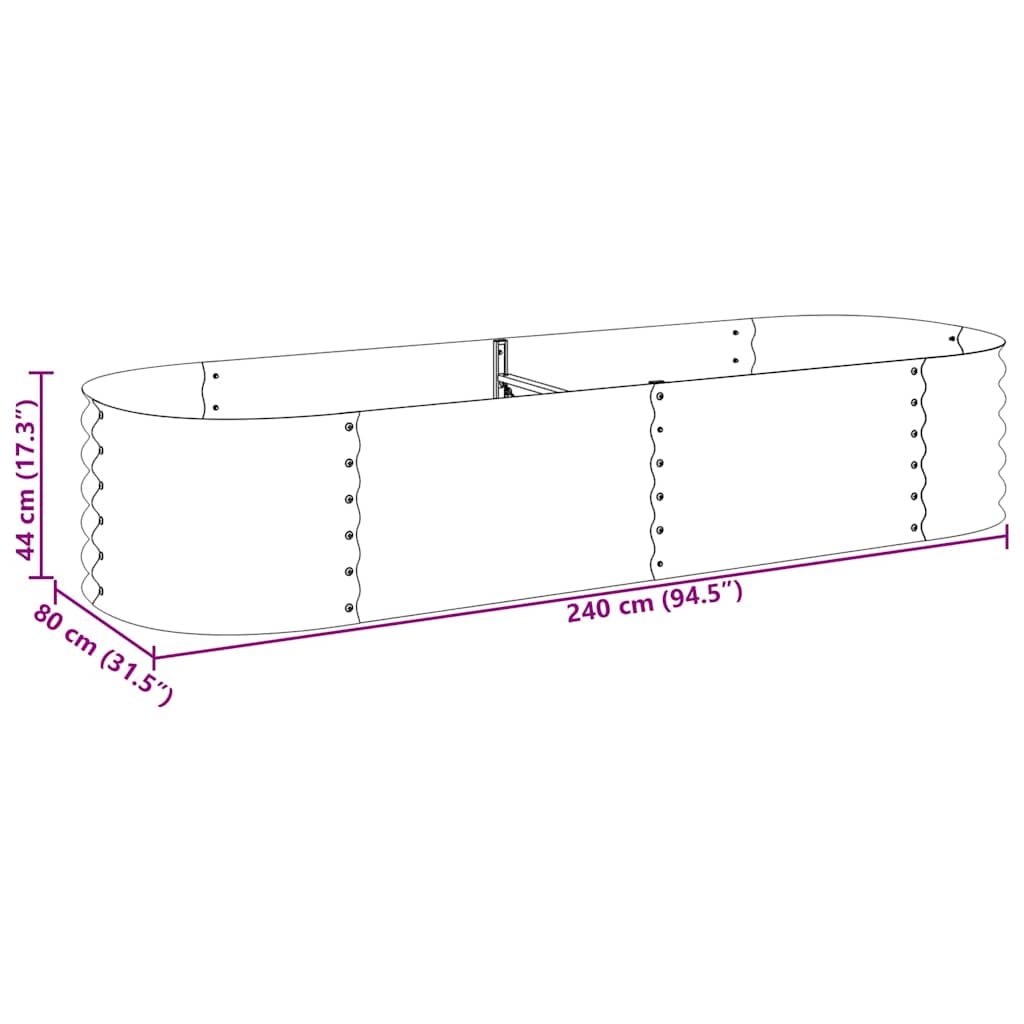 Letto Rialzato Giardino 240x80x44 cm in Acciaio Zincato Grigio