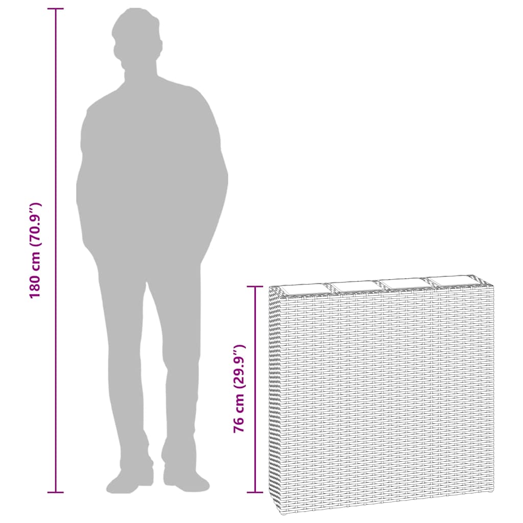 Letto Rialzato da Giardino con 4 Vasi in Polyrattan Grigio