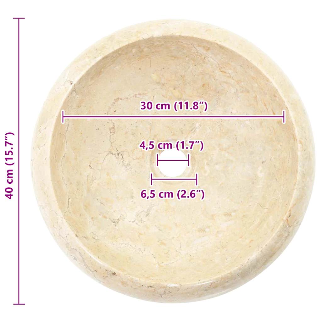 Lavandino 40x12 cm in Marmo Crema