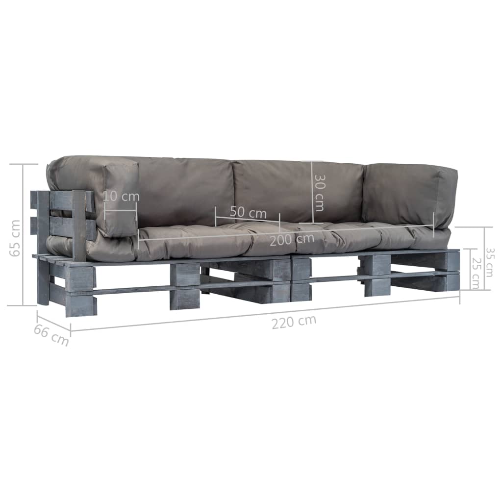 Set Divani Giardino Pallet 2pz con Cuscini Grigi Legno di Pino | homemem39