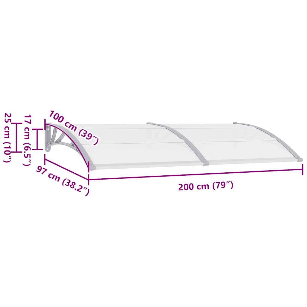 Pensilina per Porta Grigia 200x100 cm in PC | homemem39