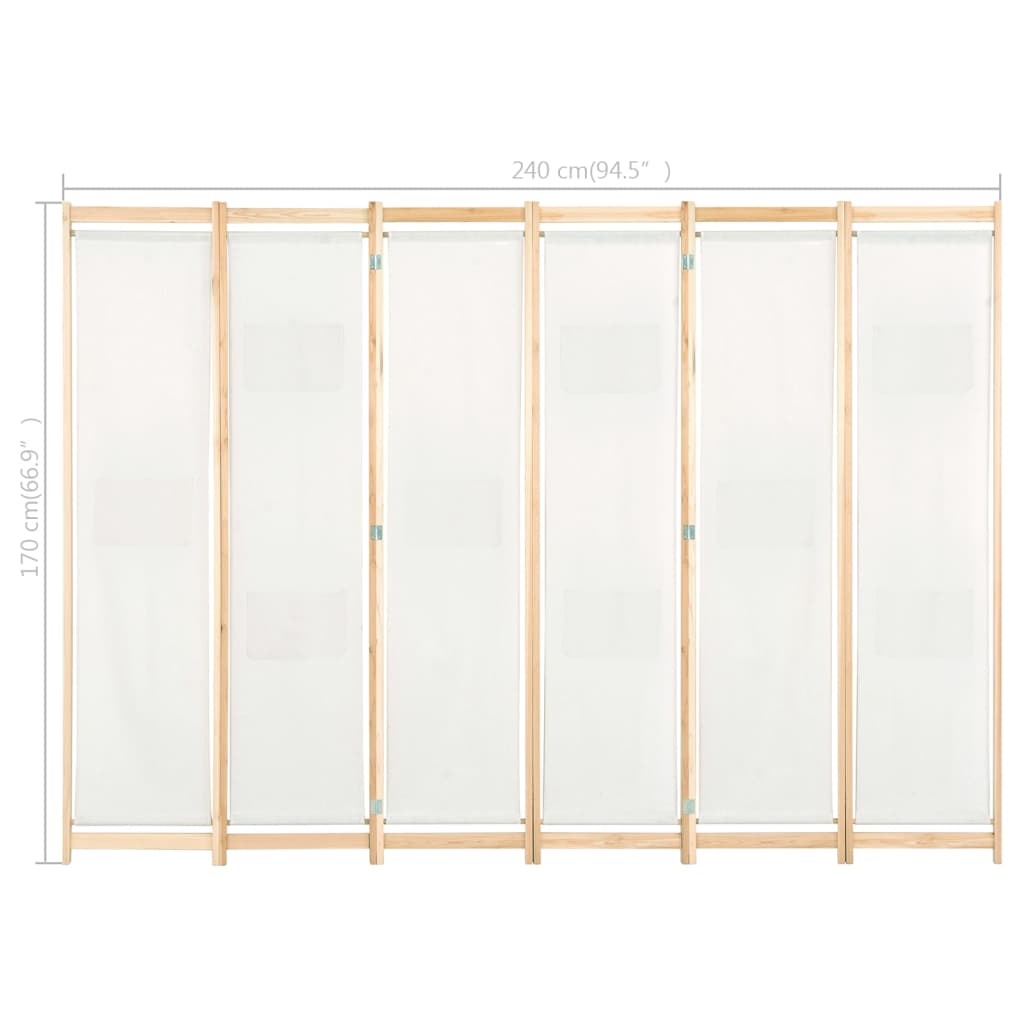 Divisorio a 6 Pannelli 240x170x4 cm in Tessuto Crema | homemem39
