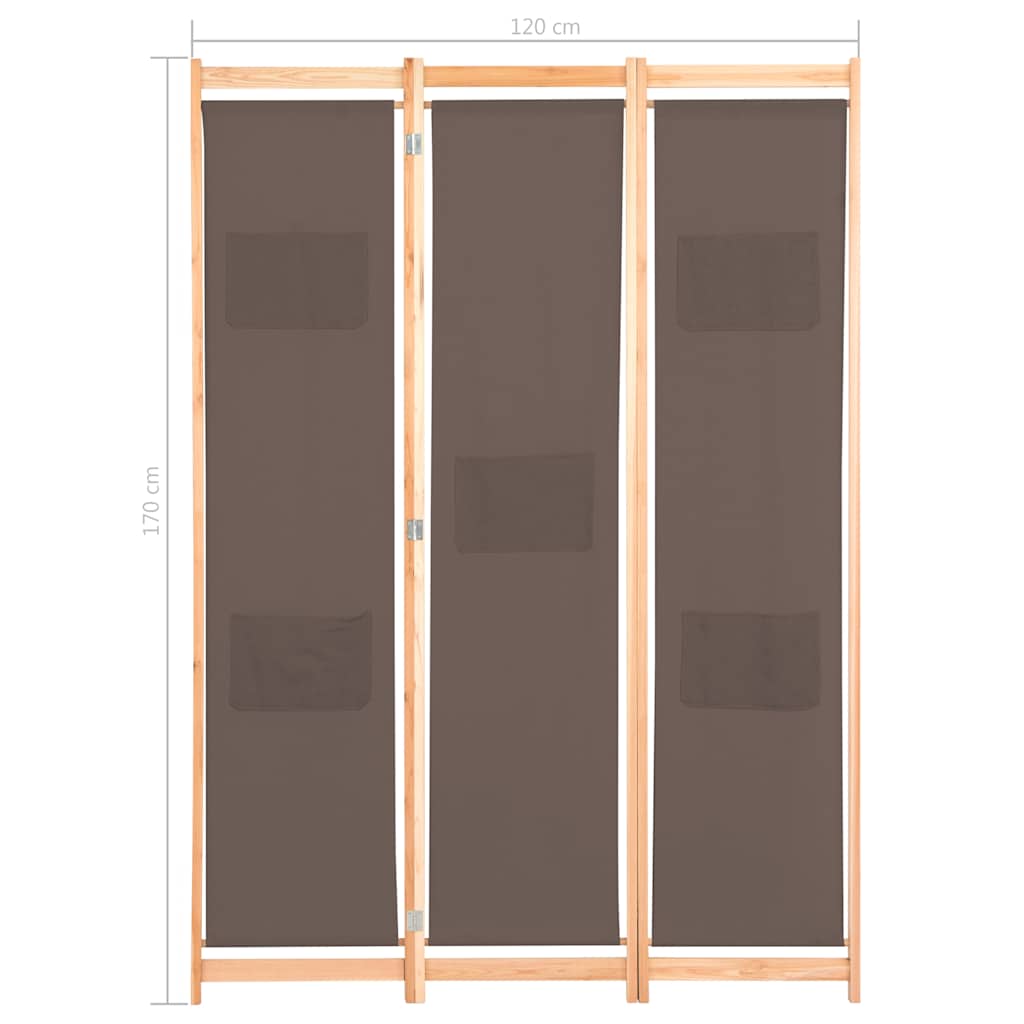 Divisorio a 3 Pannelli Marrone 120x170x4 cm in Tessuto
