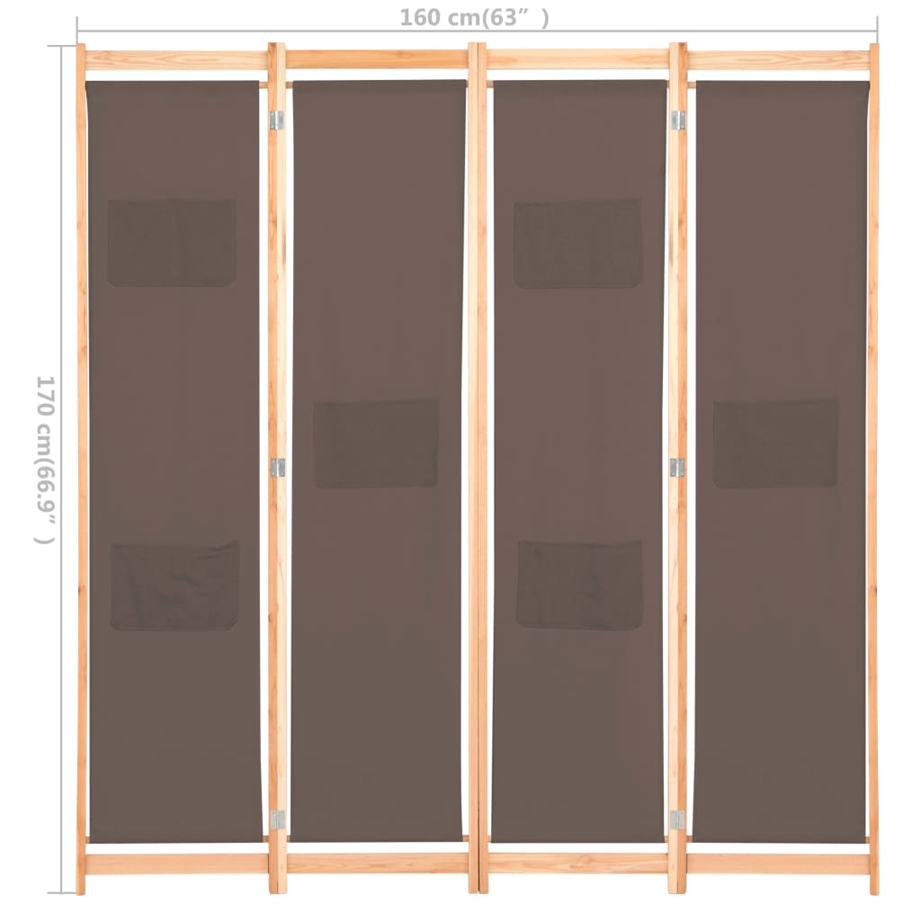 Divisorio a 4 Pannelli Marrone 160x170x4 cm in Tessuto | homemem39