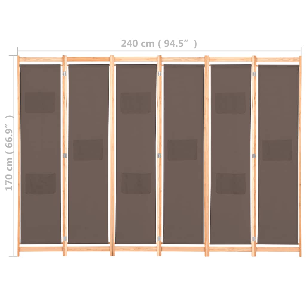 Divisorio a 6 Pannelli Marrone 240x170x4 cm in Tessuto | homemem39