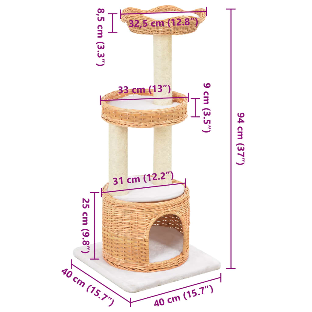 Albero per Gatti con Tiragraffi in Legno di Salice Naturale | homemem39
