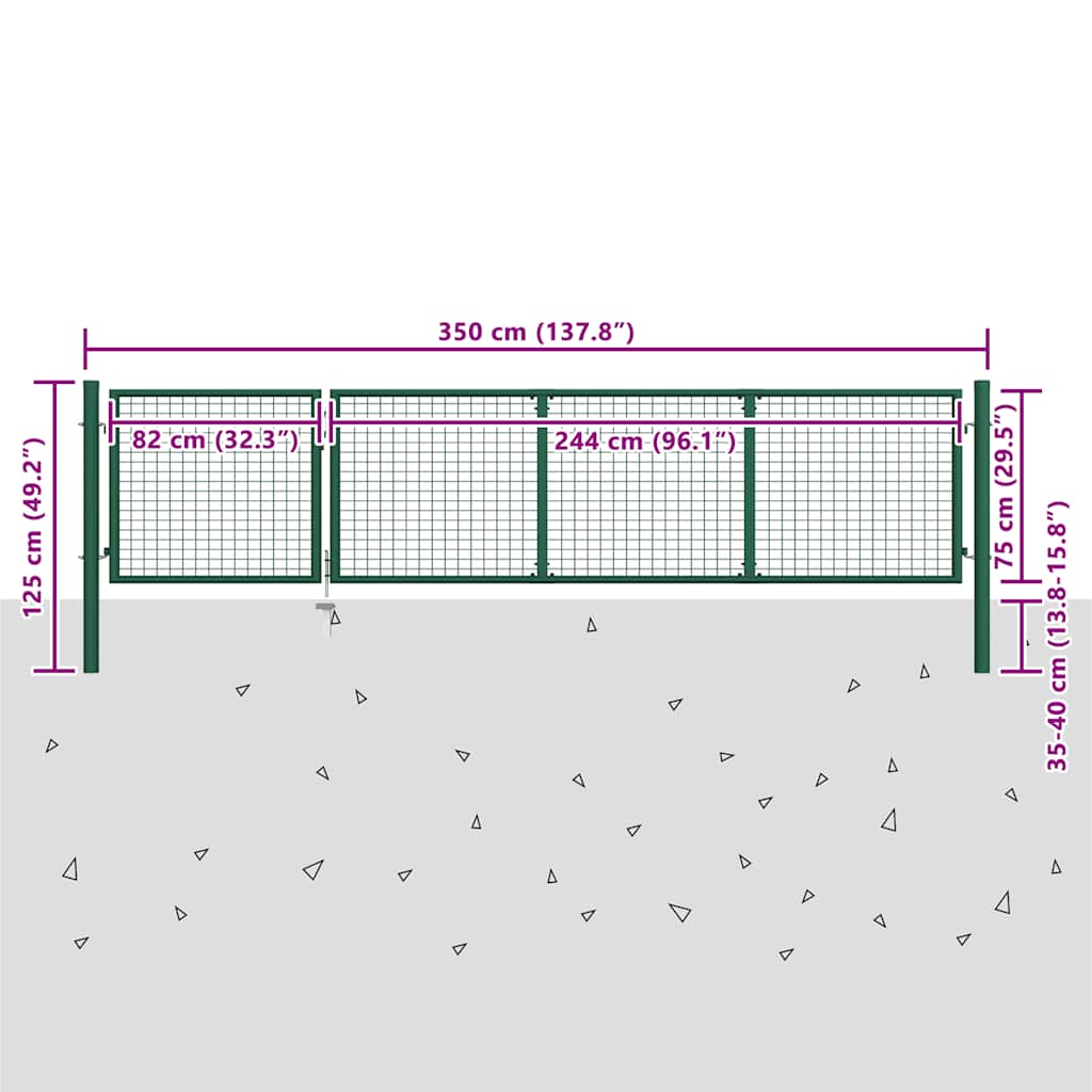 Cancello da Giardino in Acciaio 350x100 cm Verde | homemem39