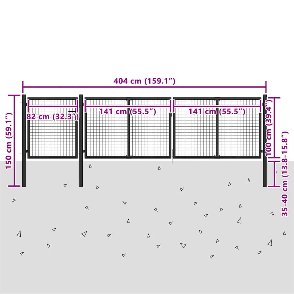 Cancello da Giardino in Acciaio 400x100 cm Antracite | homemem39