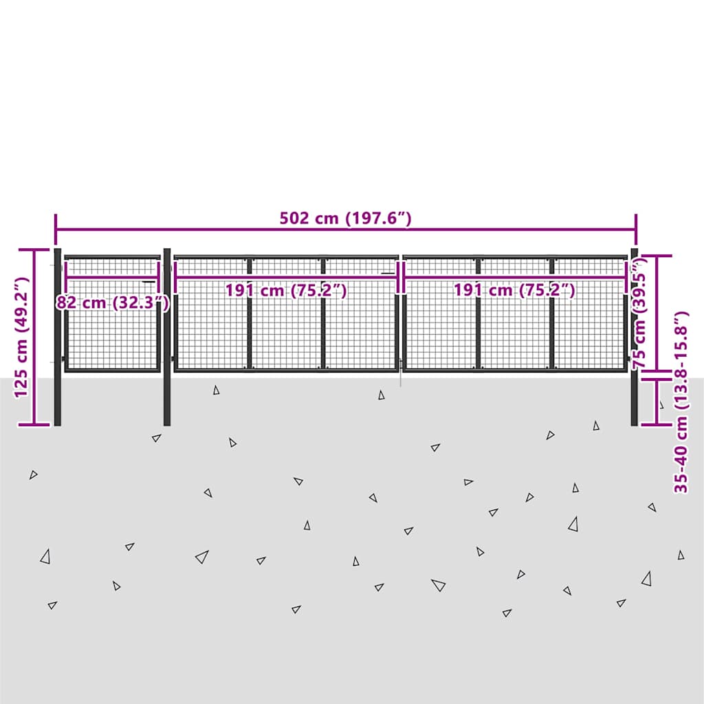 Cancello da Giardino in Acciaio 500x75 cm Antracite | homemem39