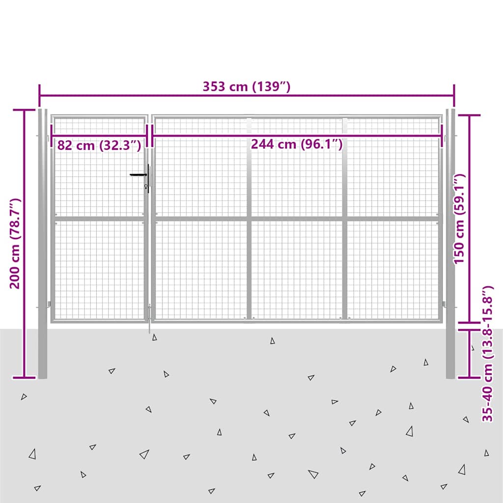 Cancello da Giardino in Acciaio 350x150 cm Argento | homemem39