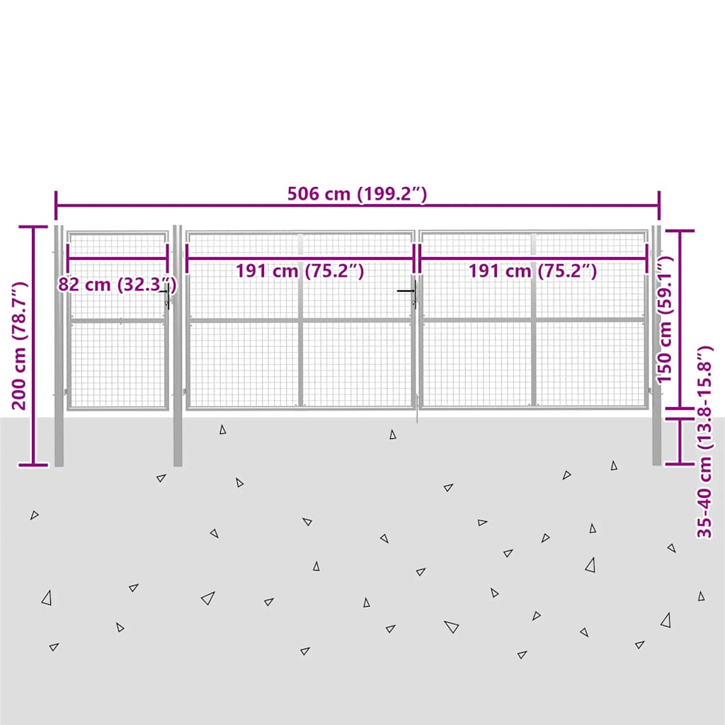 Cancello da Giardino in Acciaio 500x150 cm Argento | homemem39