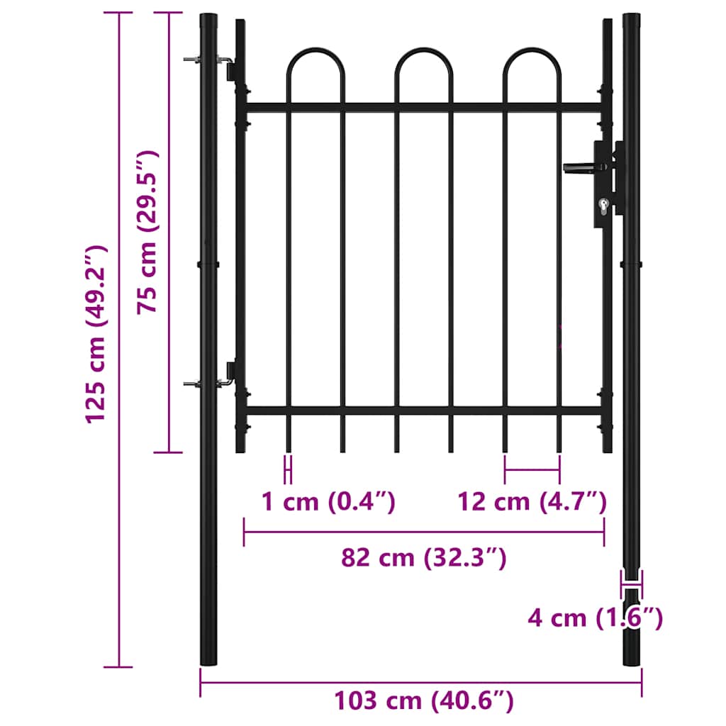 Cancello per recinzione a una porta BOXTEL con parte superiore ad arco 100 x 75 cm | homemem39