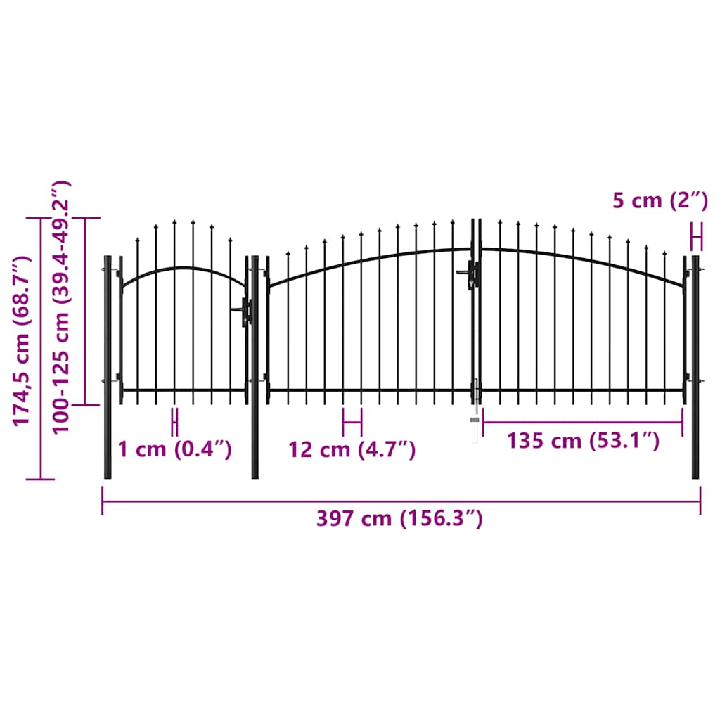 Cancello da Giardino Woerden in acciaio 1,25x4 m Nero | homemem39